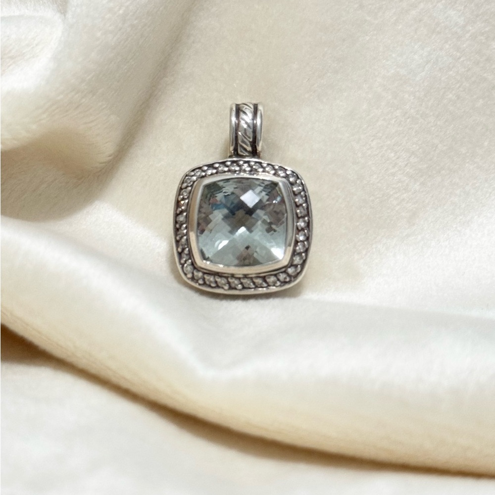 David Yurman 11mm Prasiolite Diamond Albion Enhancer Pendant .925 - Picture 2 of 7